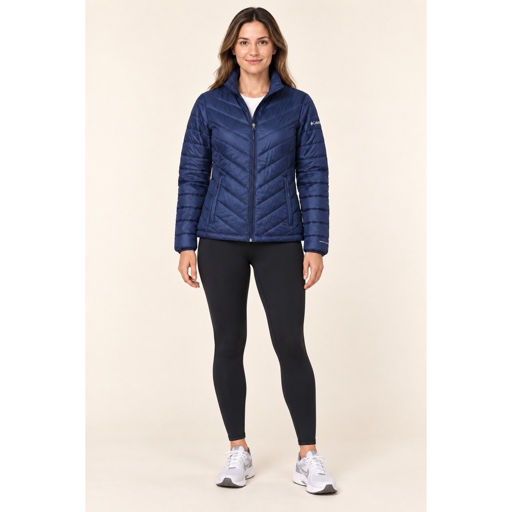 Columbia Omni-Heat Navy Blue Chevron Quilted Puffer Jacket Womens Medium